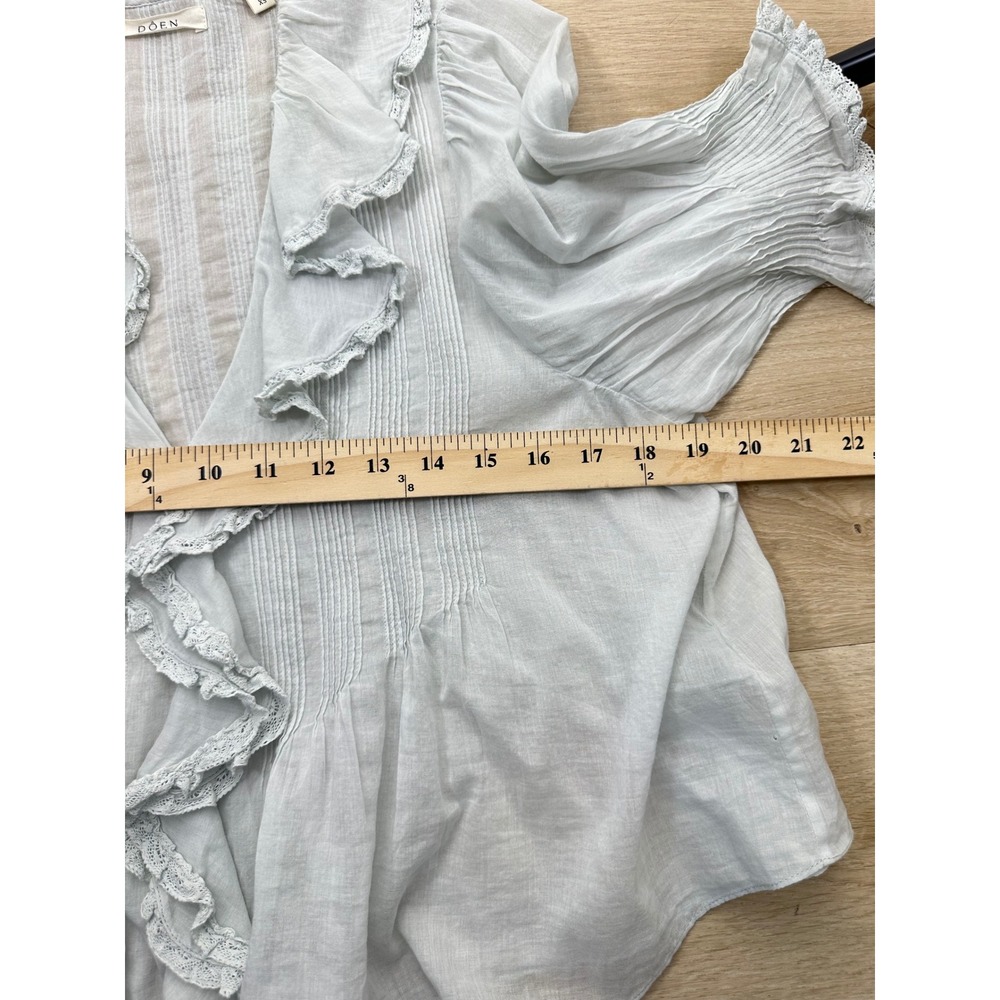 DOEN Henri Top Alice Blue Ruffle Pintuck Women's XS Edwardian Cottagecore - Picture 12 of 16